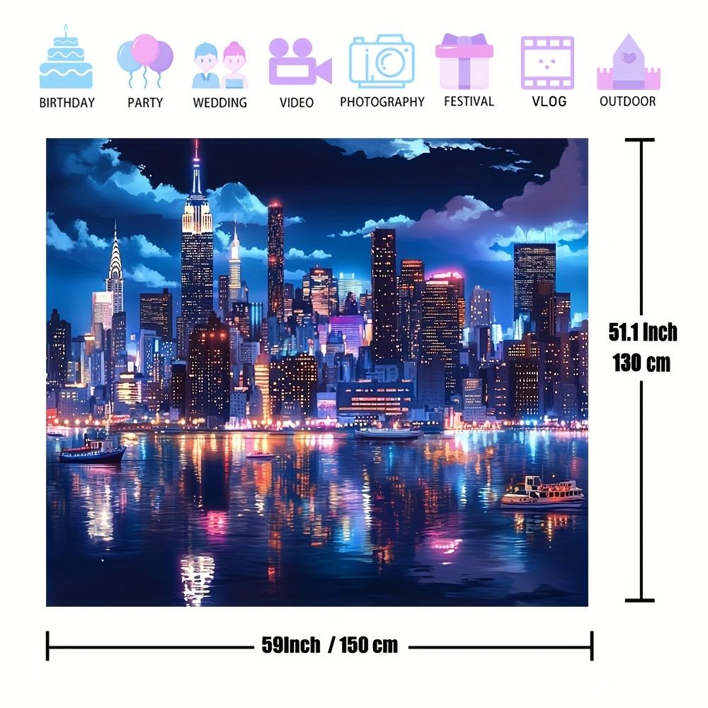 Vibrant New York Night Scene Background Cloth -1 polyester fiber flag, bright colors, detailed urban landscape