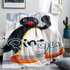 1PC PINGU Print Flannel Blanket, High Quality All Seasons, Home Decor, Warmth and Comfort, Perfect for Christmas Gifts
