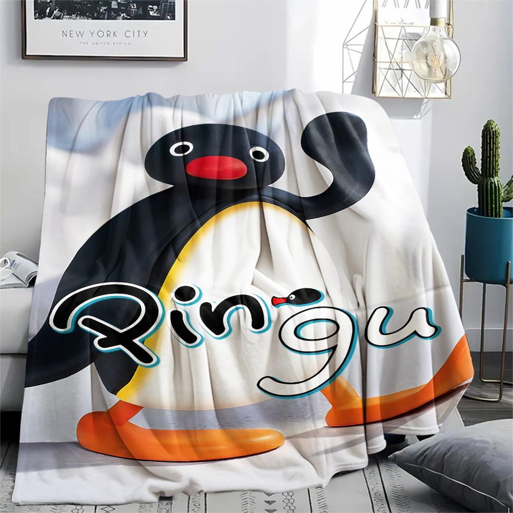 1PC PINGU Print Flannel Blanket, High Quality All Seasons, Home Decor, Warmth and Comfort, Perfect for Christmas Gifts