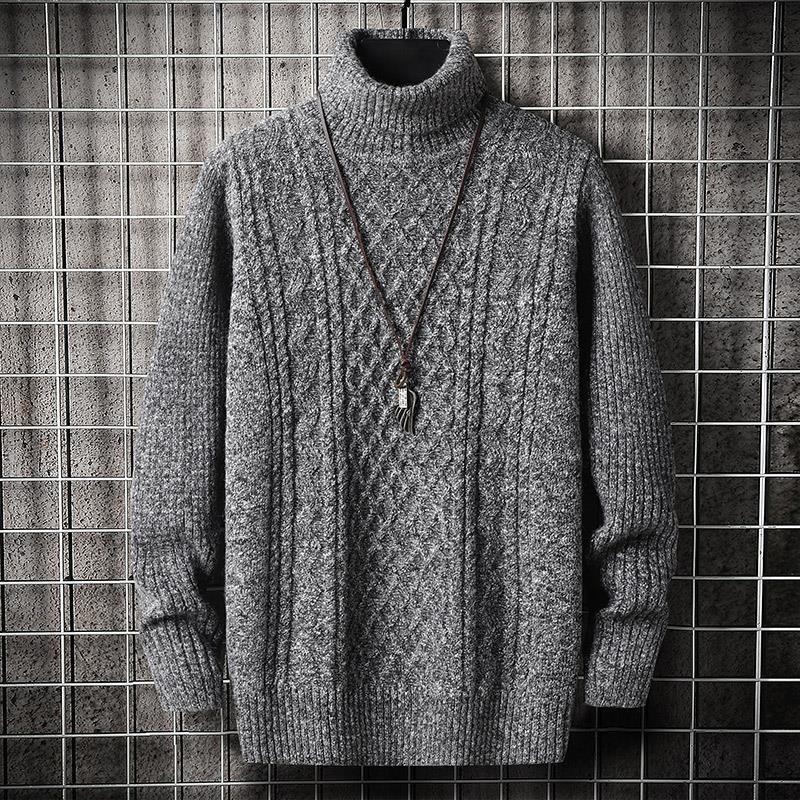 Men's Solid Color Jacquard Knit High Collar Double Lapel Sweater