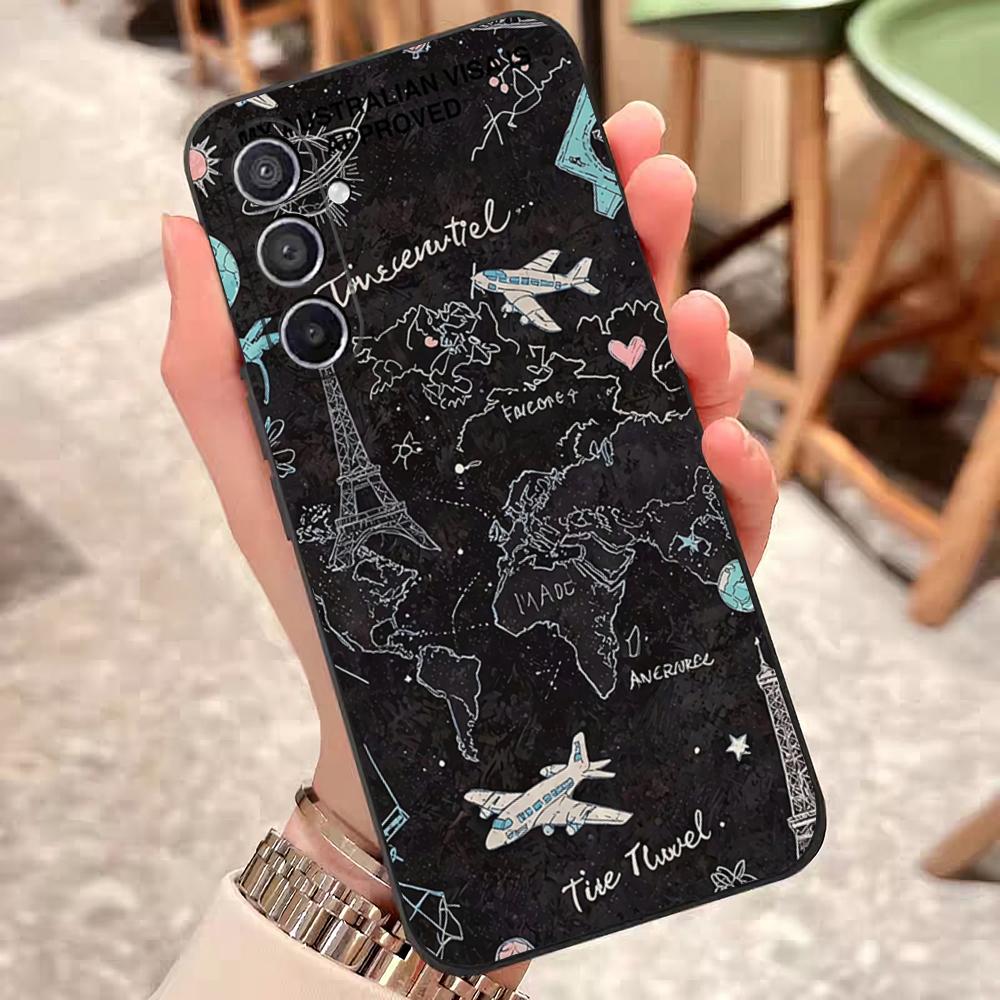 Travel Airplane Route Phone Case For Samsung S25 Edge 24 23 22 21 20 Ultra Plus Fe Galaxy A54 53 34 25 16 Silicon Cover