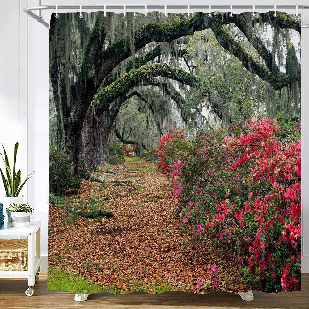 

3D Printing Forest Big Tree Bathroom Shower Curtain Natural Landscape Home Decoration Waterproof Bath Curtain With Hook Curtain W60H190(CM)-1 Pcs
