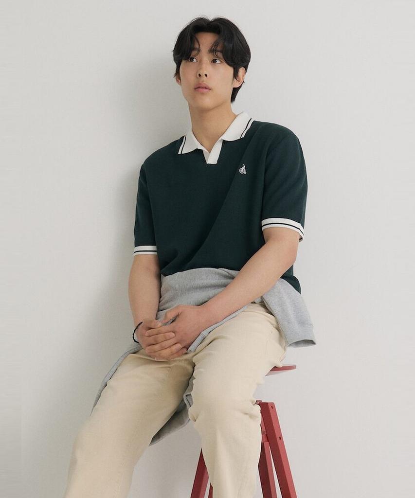 Binpolmen Tipping Open Collar Neck Knit Green