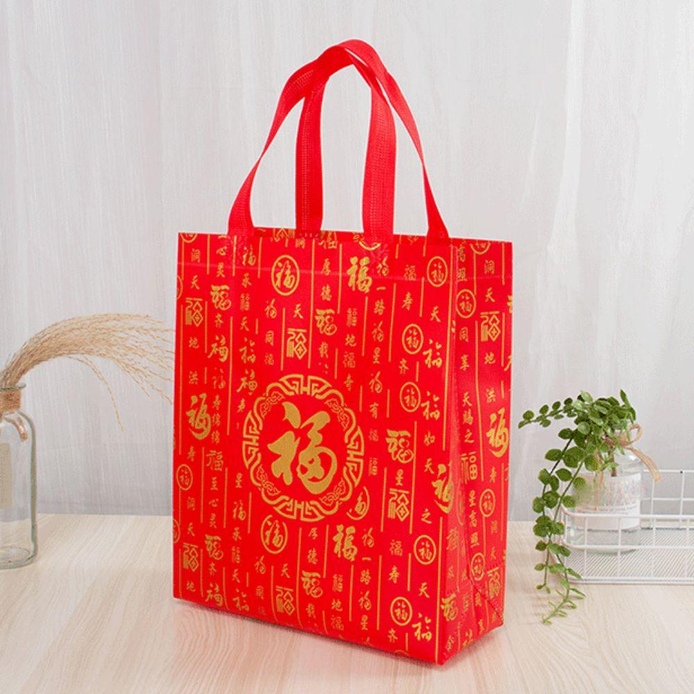 10pcs Fu Letter Non Woven Gift Bag Red New Year Storage Bag Chinese Style Lucky Bag  Blessing Gift