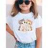 Girl's Cat Print Cute, Comfortable, and Versatile Short-Sleeve T-Shirt