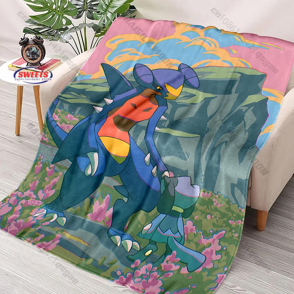 6 Sizes Pokemon Garchomp Print Blanket for Kids and Adults Bedroom Living Room Sofa Study Office Travel Camping Blanket Gifts