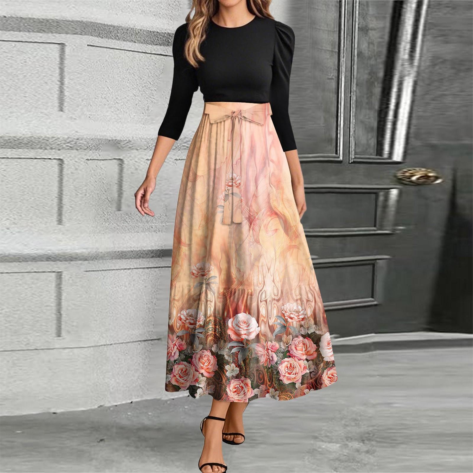 

Женское модное повседневное платье с поясом и круглым вырезом, цветочной вышивкой, элегантное, темпераментное, с рукавами три четверти M