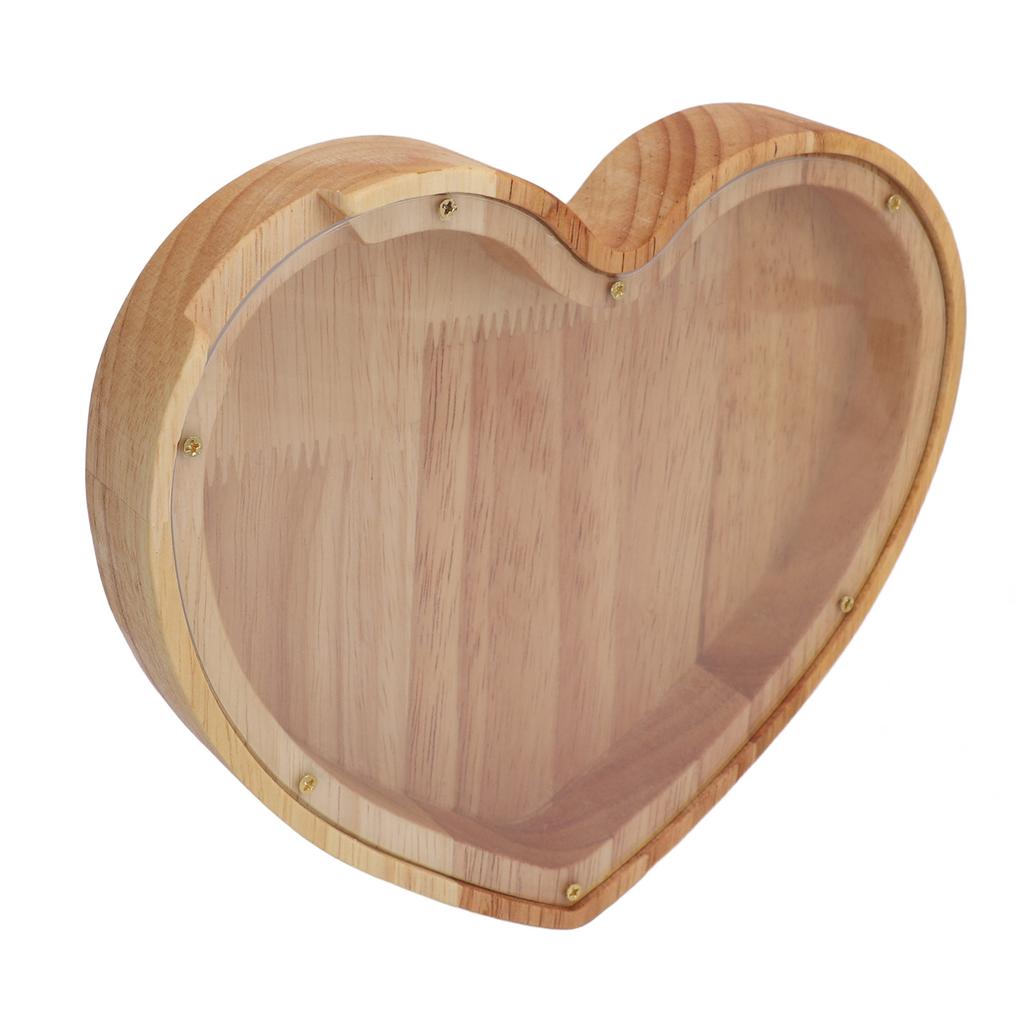 Heart Shaped Storage Box Transparent Acrylic Panel Wooden Display Case for Jewelry Coin Saving 20x18