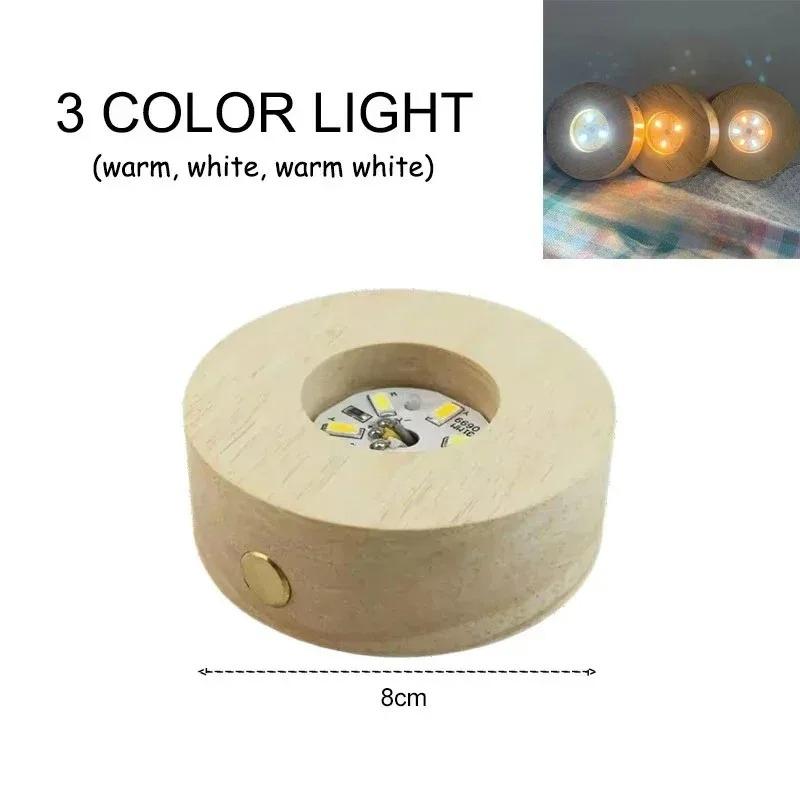 

LED Light Wooden Lights Base Crystal Glass Resin Art Display Stand Round Rechargeable Bedroom Holiday Daily Lighting Decoration
