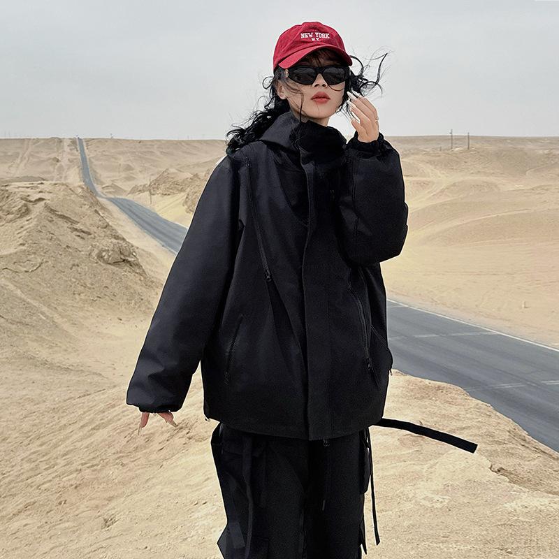 2025 Осень/Зима Новая Пуховая Хлопковая Куртка Женская Свободная Парная Рабочая Хлопковая Куртка Уличная Куртка Куртка Стеганая Куртка L чёрный