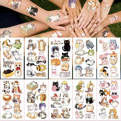10listů Cartoon Cute Cat Tattoo Stickers For Face Paže Body Dočasné Falešné Vodotěsné Tattoo Stickers Dětské kreativní párty dárky