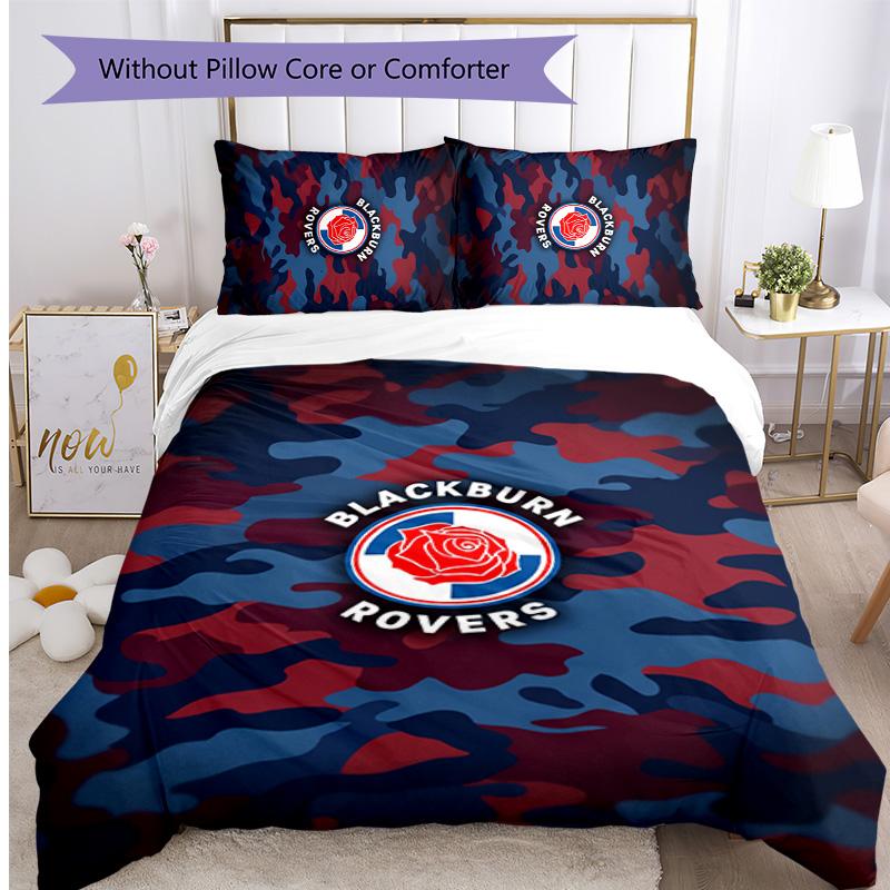 Blackburn Rovers Football Printed 3 Pieces Bedding Set, Comfortable Skin Friendly Bedroom Duvet Cover Set