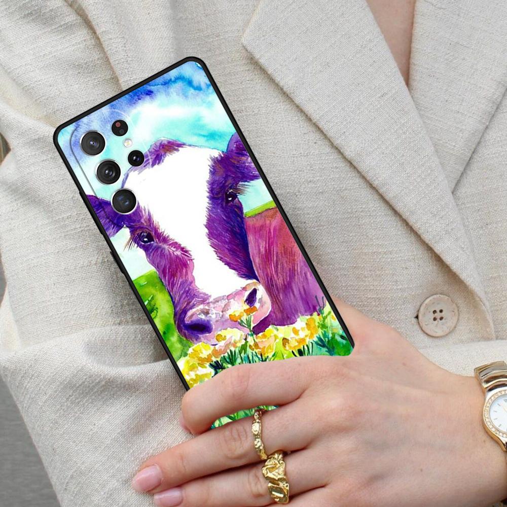 Animal cattle cow watercolor painting Cell Phone Case for Samsung Galaxy S26 Ultra S25 S24 S23 S22 S21 S20 Note10 Cover