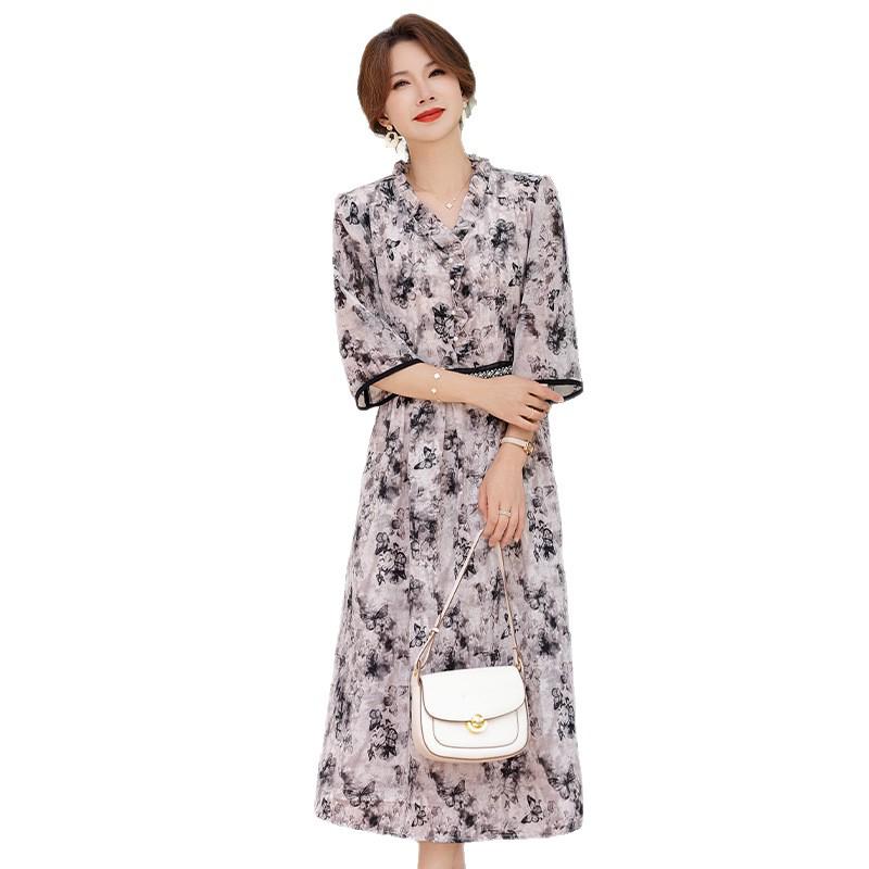 Elegant Summer Mid-Sleeve Dress for Middle-Aged & Elderly Women