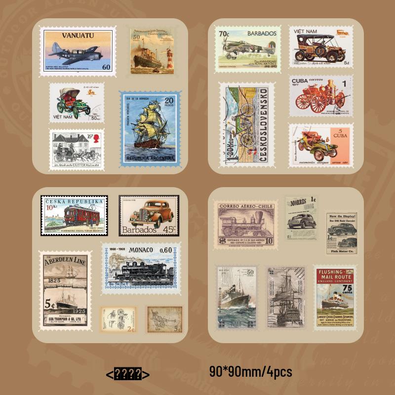 Vintage Literarische Zeitschriften & Postkarten Aufkleber: Amerikanische Briefmarken, Ölgemälde, Architektur des Dampfzeitalters