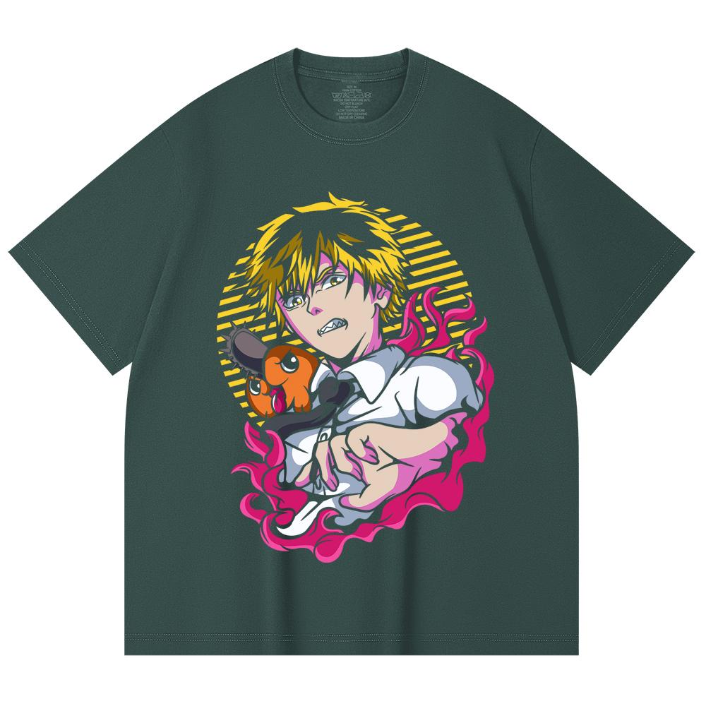 230 Gsm 100% Cotton Chainsaw Man V4 Denji x Pochita Print Unisex Heavy Cotton T Shirt