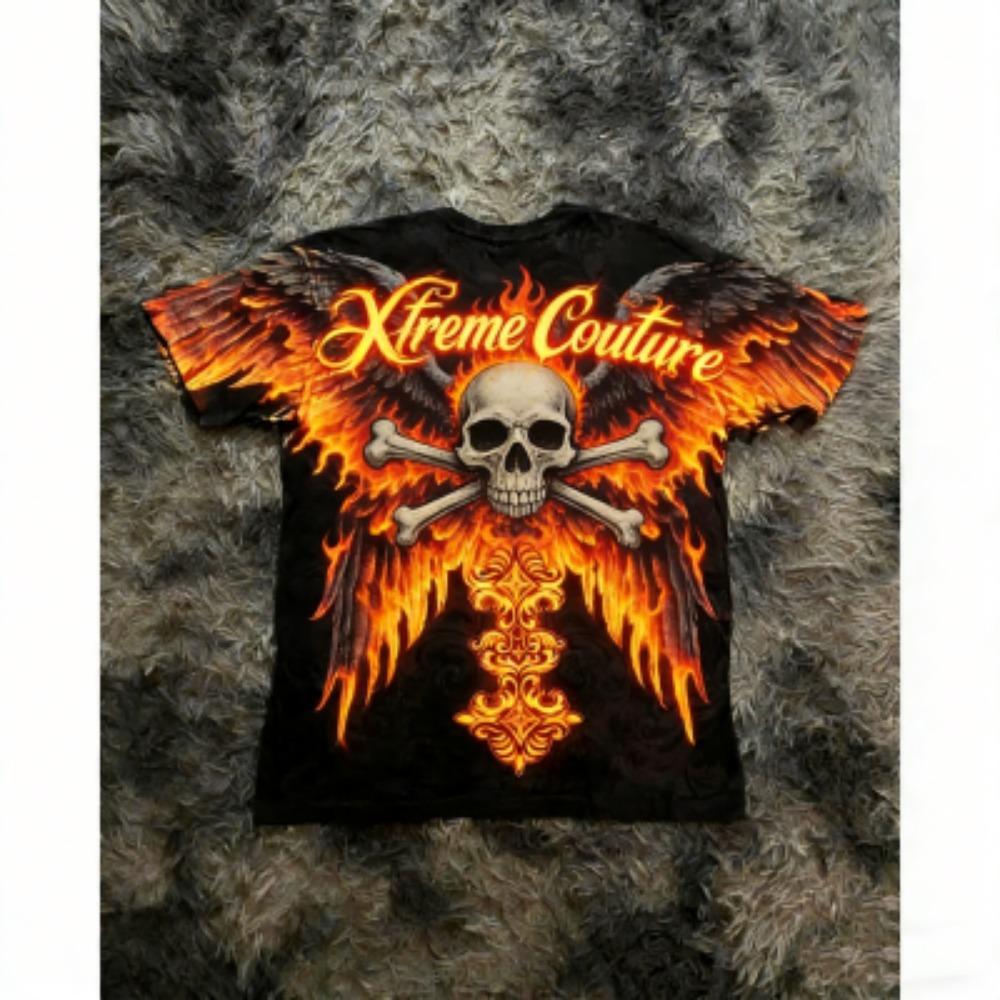 

Summer Men s T-shirt Vintage Gothic Cross Wing Print Tees Round Neck T-shirt Outdoor Street Style Top Casual Women s Clothing XXS