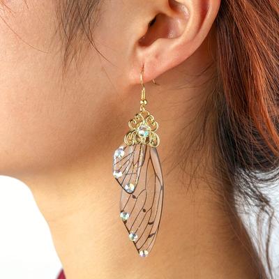 Exquisite Butterfly Wing Design Shiny Cubic Zirconia Inlaid Dangle Earrings Elegant Simple Style Delicate Female Earrings