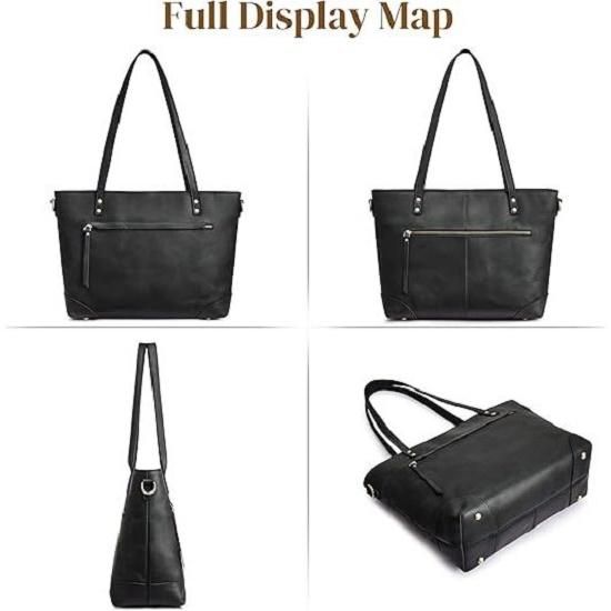 Genuine Leather Tote Bag for Women Work Shoulder Crossbody Purses Handbag with Outside Pockets