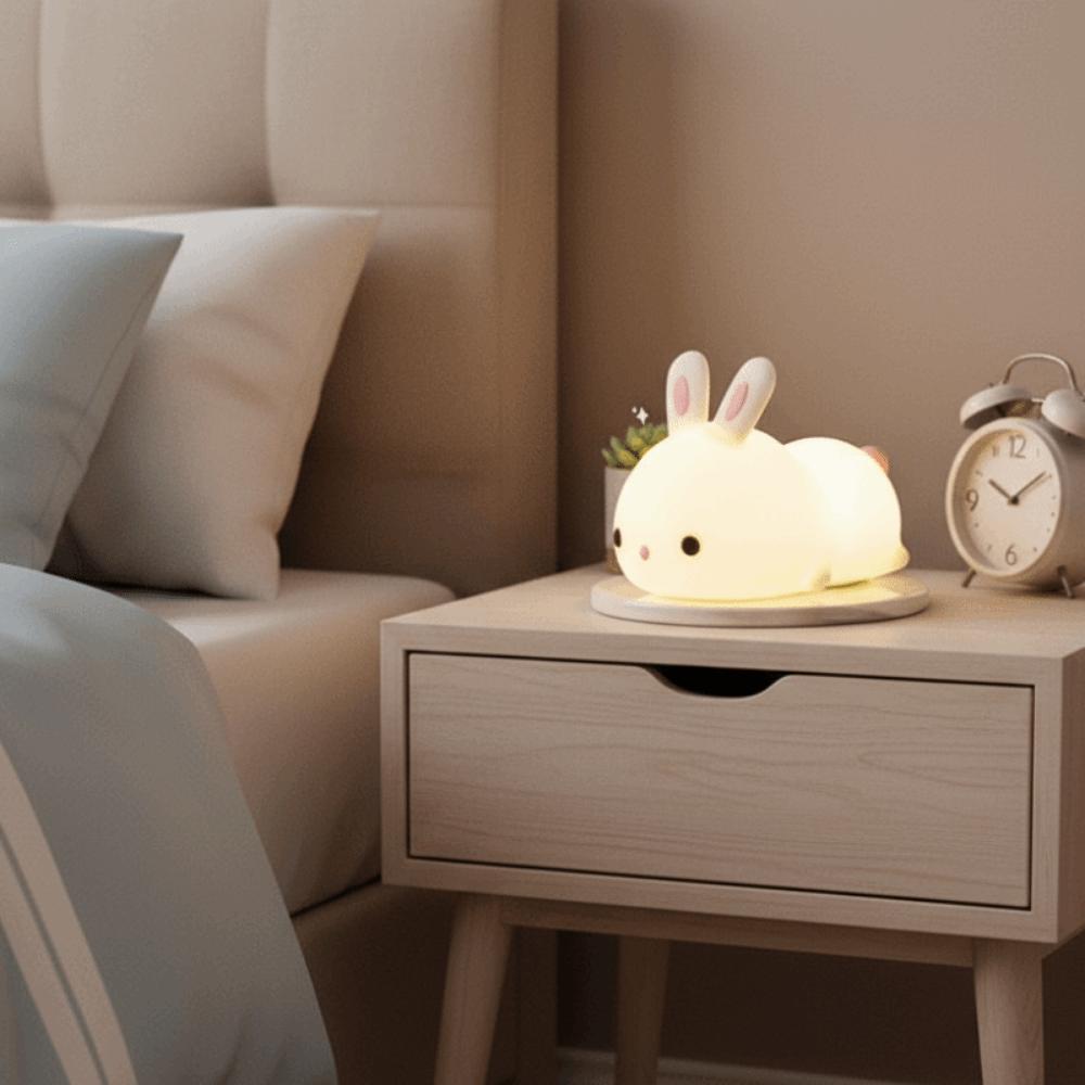 Cartoon Touch Sensor Rabbit Night Light 16 Colors Colorful Bunny Lamp Dimmable Silicone Ambient Light Bedside Light