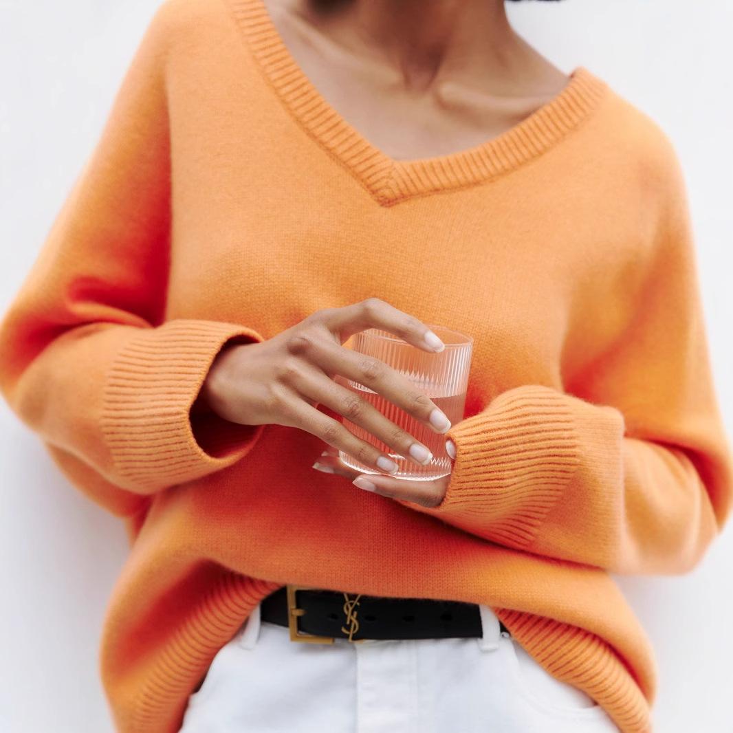 Qooth Women s Sweater Oversize V-Neck Soft Rayon Blend Autumn Winter Pullover Casual Lounge Wear QT2748 S