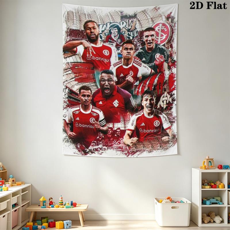 Red Jersey Football Team Collage Tapestry, Soccer Players Portrait Wall Hanging, Wall Art Decor for Fan Bedroom