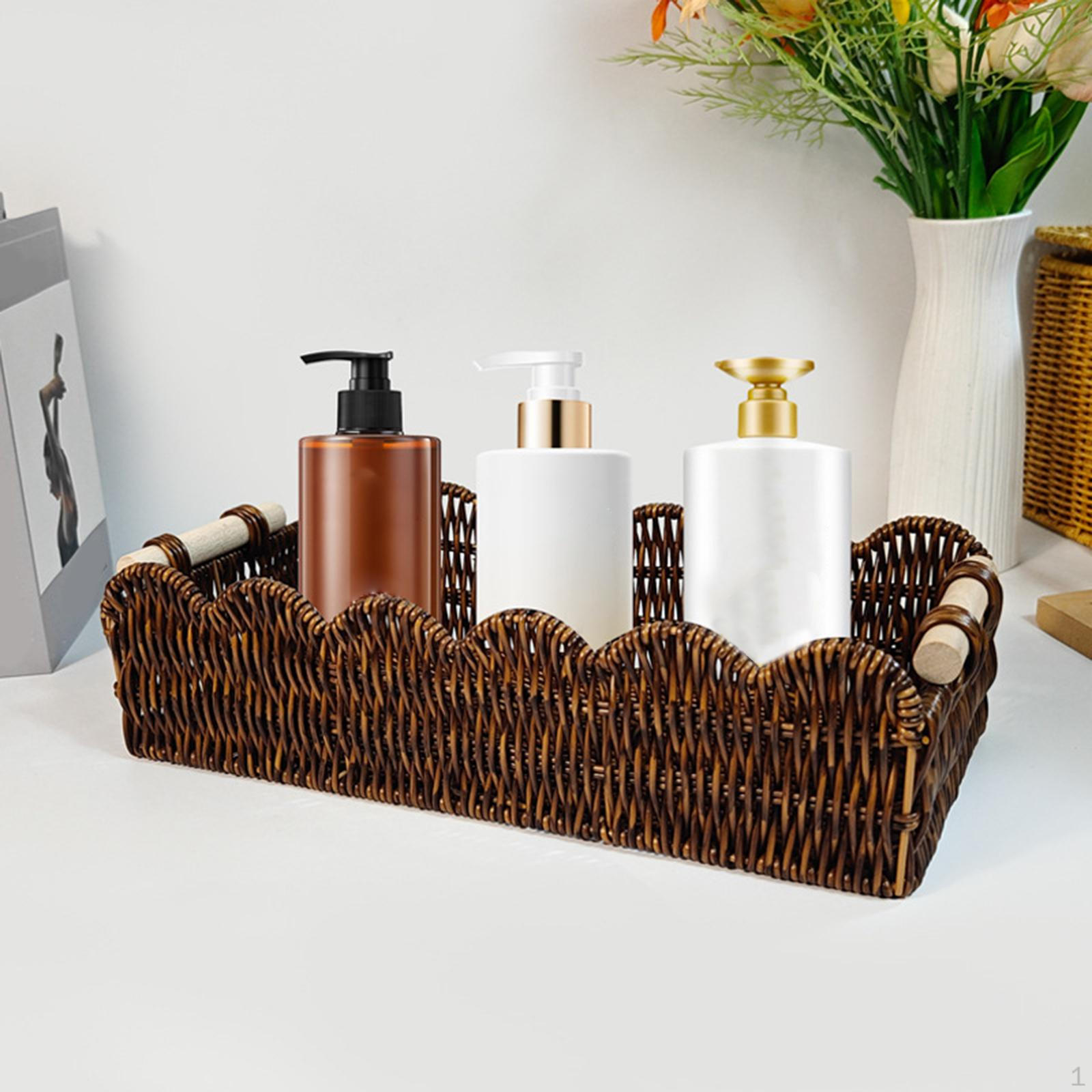 

Basket Rectangular Food Storage Handmade Fruit Holder Rustic Serving Tray Bread for Coffee
