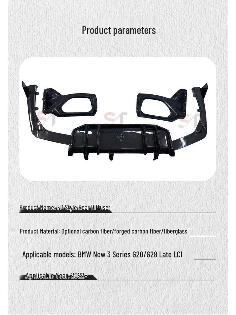 BMW 3 Series G20/G28 Carbon Fiber FD Style Rear Bumper Diffuser Tail Lip