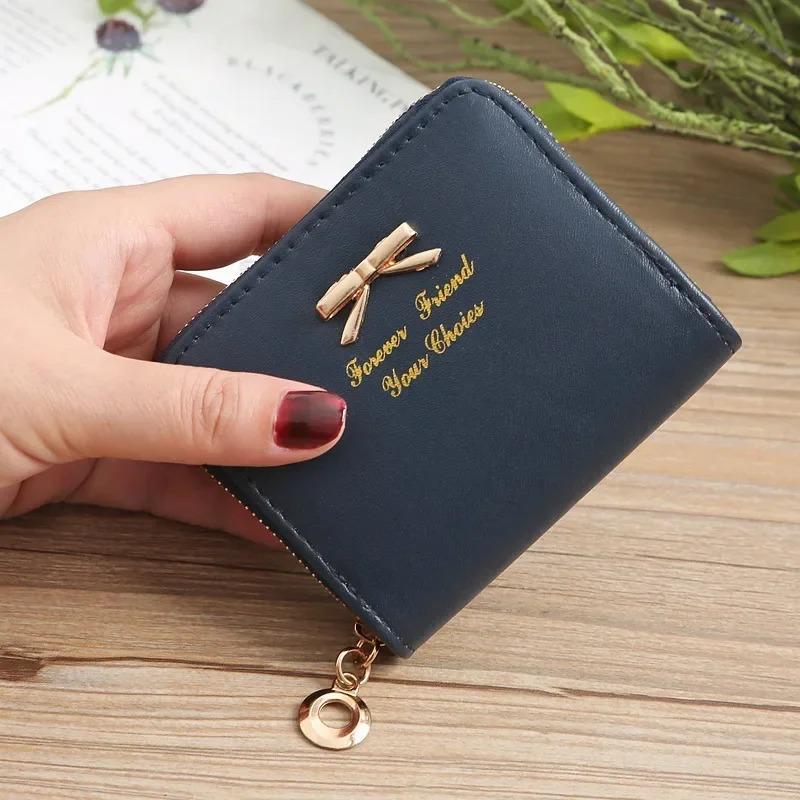 1PC Wallet Female Short for Coins New Cute Candy Bow Women Small Leather Wallets Zipper Purses Girls Lady Purse Multi-colored