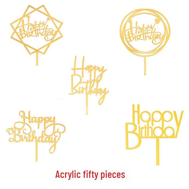 50 Stück Goldene Acryl-Kuchenstecker - Geburtstag, Festival, Muttertagsfeier