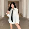 Frühling Und Herbst Koreanische Weißes Hemd Frauen Langarm Casual Lose Bluse Büro Dame Elegante Button Up Blusen Mit Krawatte 29286