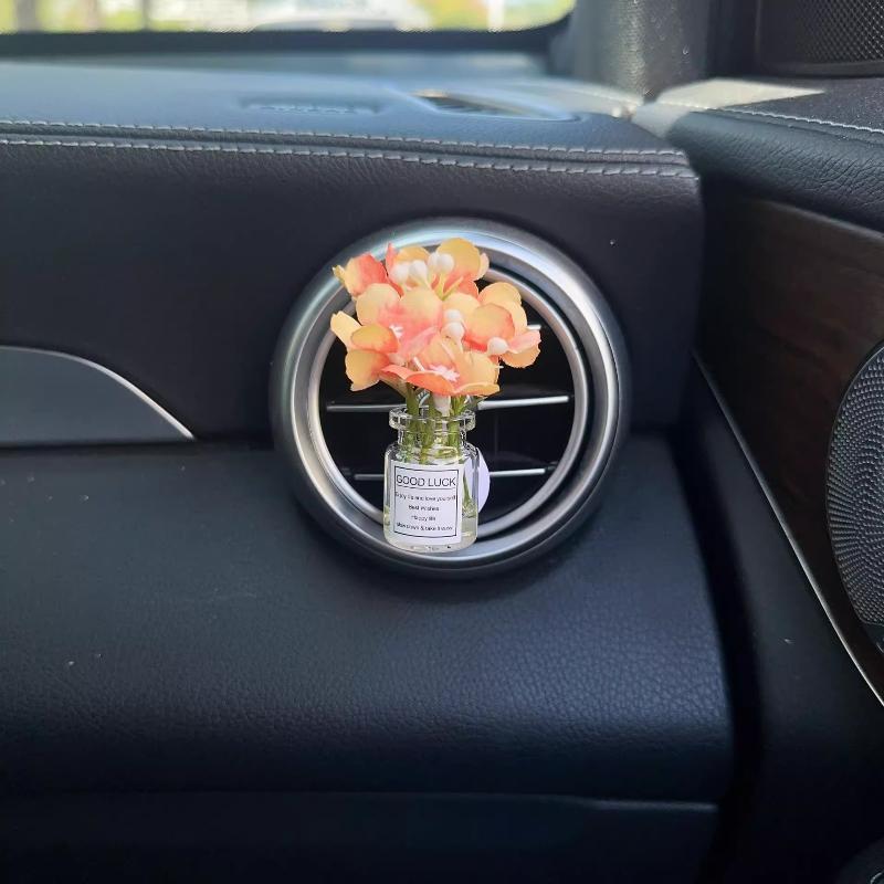 Car Center Console Air Outlet Simulated Flower Clips Ornaments Baby'S Breath Jasmine Vase For Girls Car Decorations