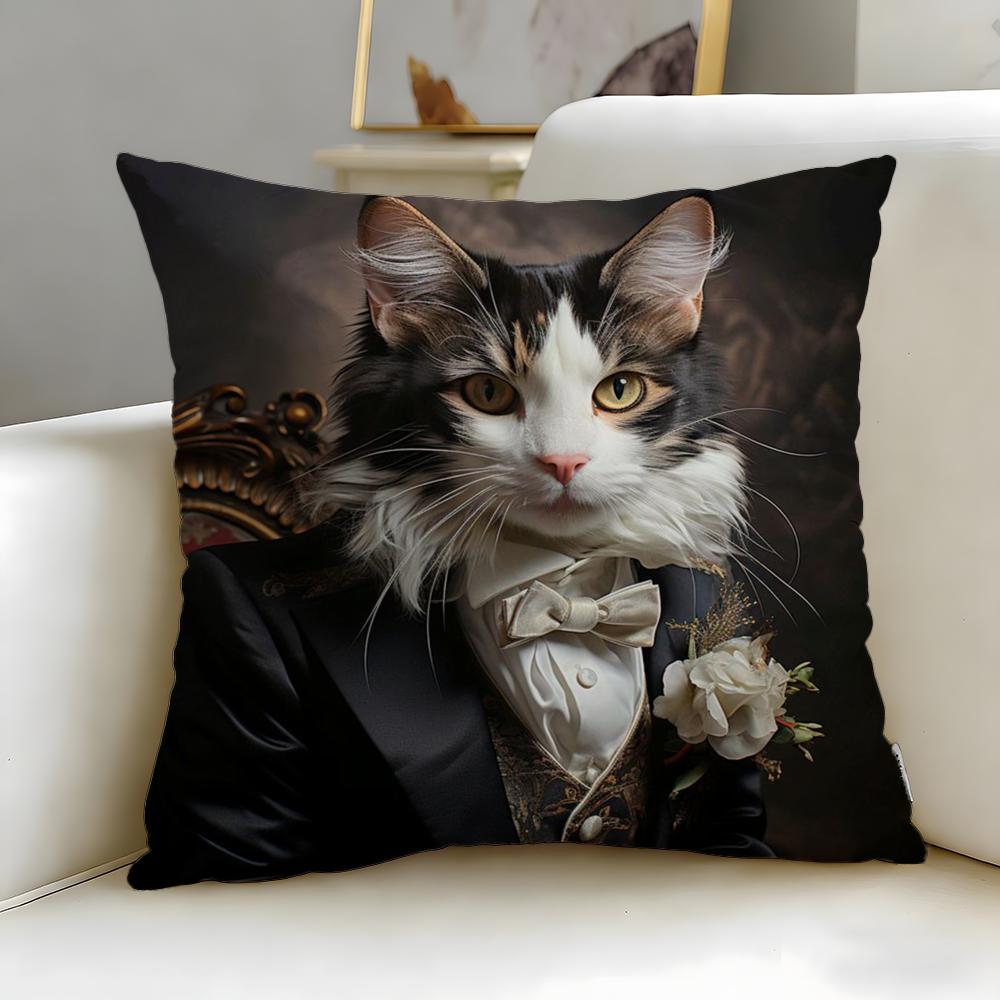 classic theme Renaissance Royal Cat Cushion Cover Soft EasyWash Pillow Case Versatile for Couch Bed Travel and Office
