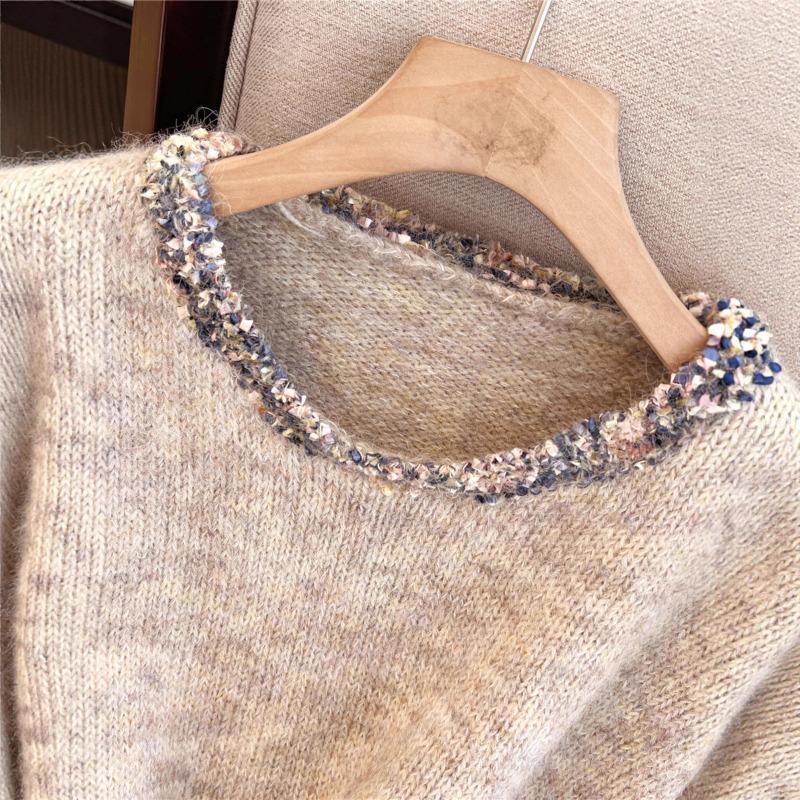 The Counter Has Withdrawn the Big Brand Cut Label Women's Retro Round Neck Pullover Sweater for Women Spring and Autumn Lazy Style Loose Knitted Top