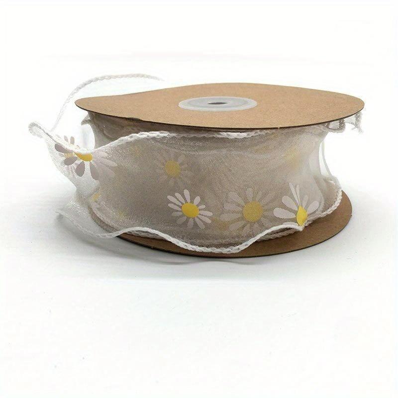 DIY Trim Ribbon for Bows 10 Yard Cake Gift-wrapped Bow Hand-decorated 9m*4cm Floral Edge Wave Ribbon Yarn Daisy Ribbon