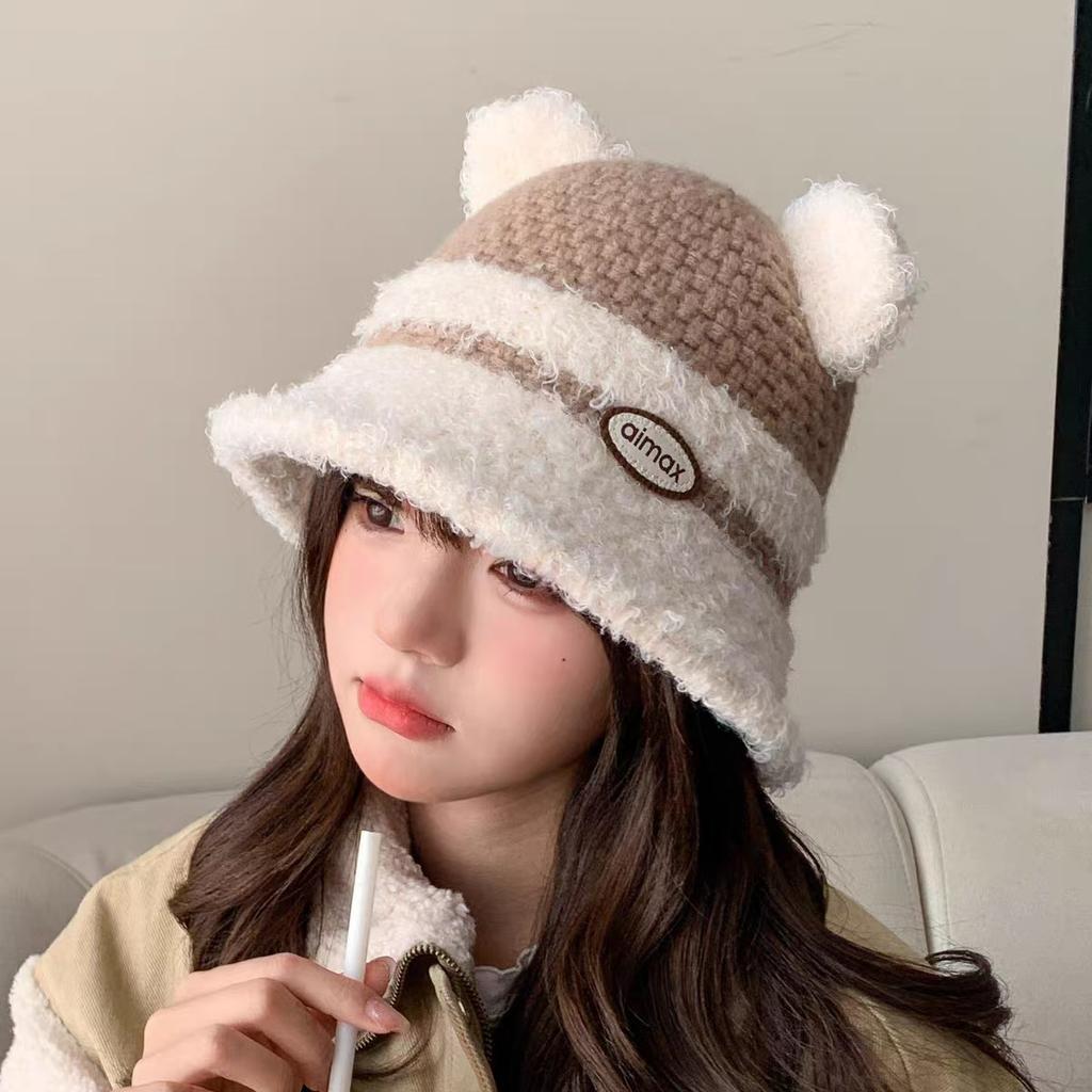 Autumn and Winter Lamb Velvet Warm Fisherman's Hat for Women's Travel Foldable Basin Hat Korean Style Trendy Versatile Small Bucket Hat with Face