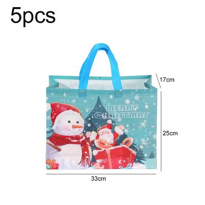 Sacs de Rangement en Tissu Non-tissé Ménager Grande Capacité Dessin Animé Bonhomme de Neige Motif Noël Fête Festival Sac Cadeau Portatif TMZ