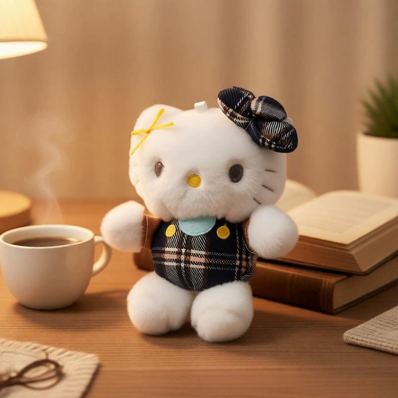 Hello Kitty Plush Keychain Vintage Plaid Pattern Outfit Bow Design Cute Kitty Plush Doll Pendant Diy Decor Bag Girl Trendy Gifts