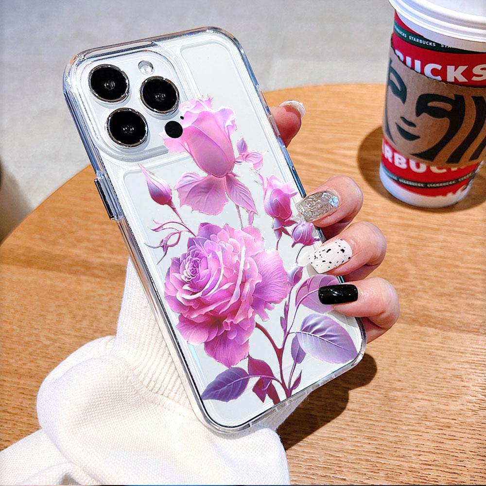 Purple Pink Roses Lucency Phone Case for IPhone 14 15 16 13 12 11 17 Pro Max 12 13 Mini Soft Cover
