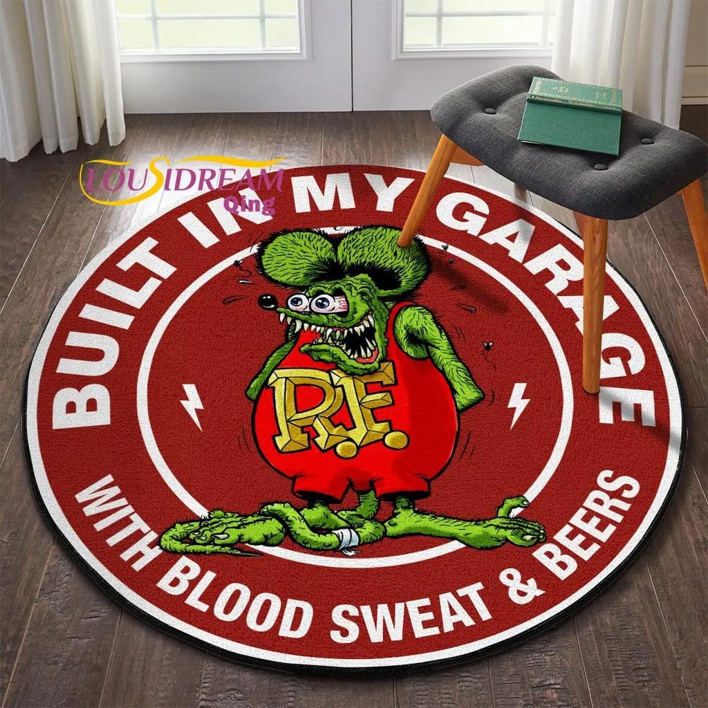 Rat Fink Rug Retro Round  Living Room Decor Mancave  Floor Mats Carpets for Bed  Chair Mat Gifts