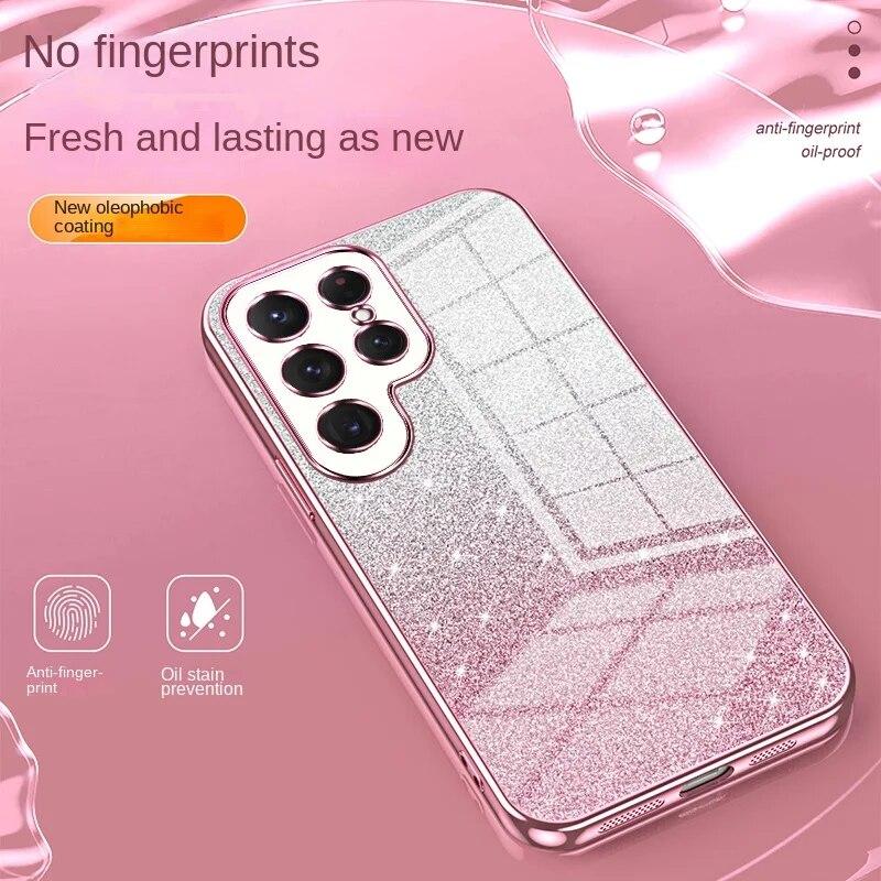 Glitzer galvanisierte Handyhülle für Samsung Galaxy S24 S23 S21 FE S22 Ultra Plus Silikon weiche TPU stoßfeste Rückseite