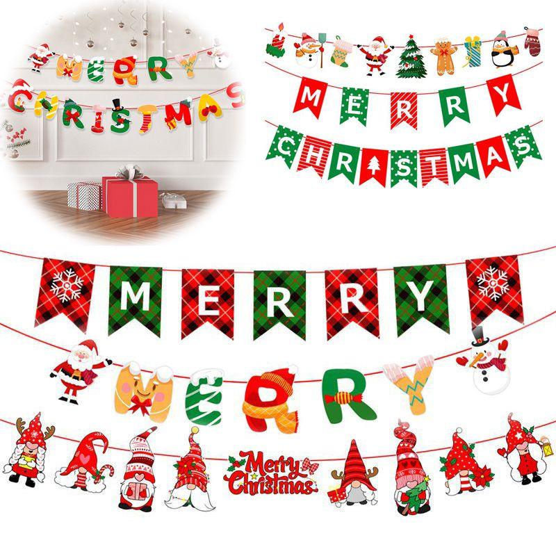 Christmas Banner Colorful Flag Decor For Home Ornaments Xmas New Year Elk Santa