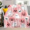 Cozy Pink Pumpkin Skull Print Flannel Throw Blanket - Soft, Durable & Versatile for Travel, Sofa, Bed, Office Decor