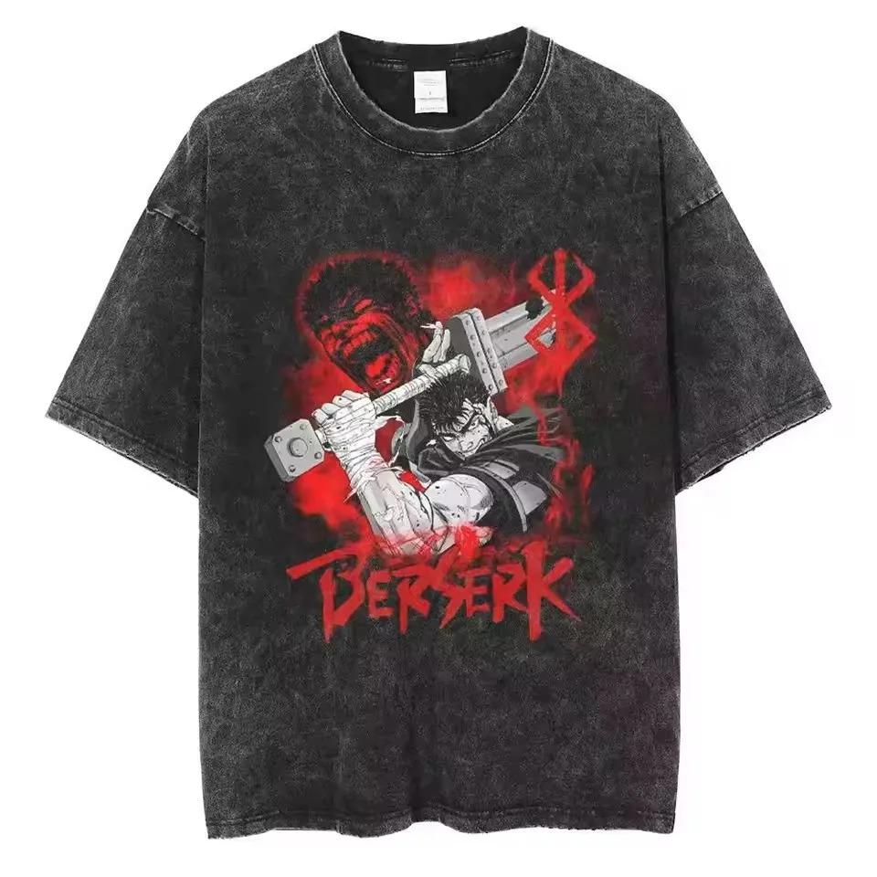 2026 Washed Berserk Vintage Japan Anime New Arrival Mens Women Clothe Tee Shirt Homme Graphic T-Shirts Men Women Tshirt for Men Women Ropa