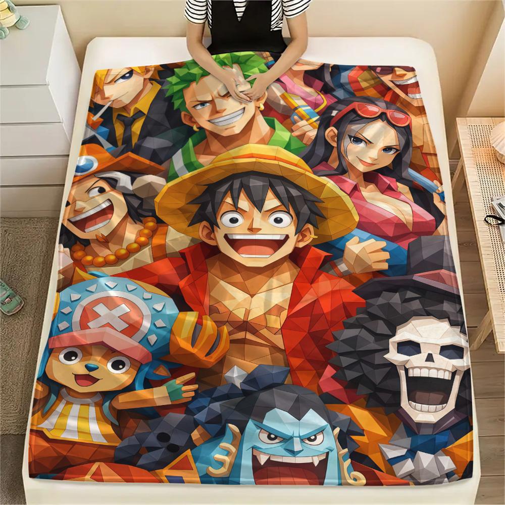 One Piece Straw Hat Crew Full Members flannel blanket, soft for home bedroom, great gift for One Piece fans 75x90cm