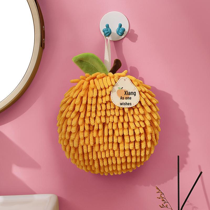 Creative Chenille Fruit Hanging Hand Towel – Absorbent, Quick-Drying, Cute Kitchen Towel Ball.