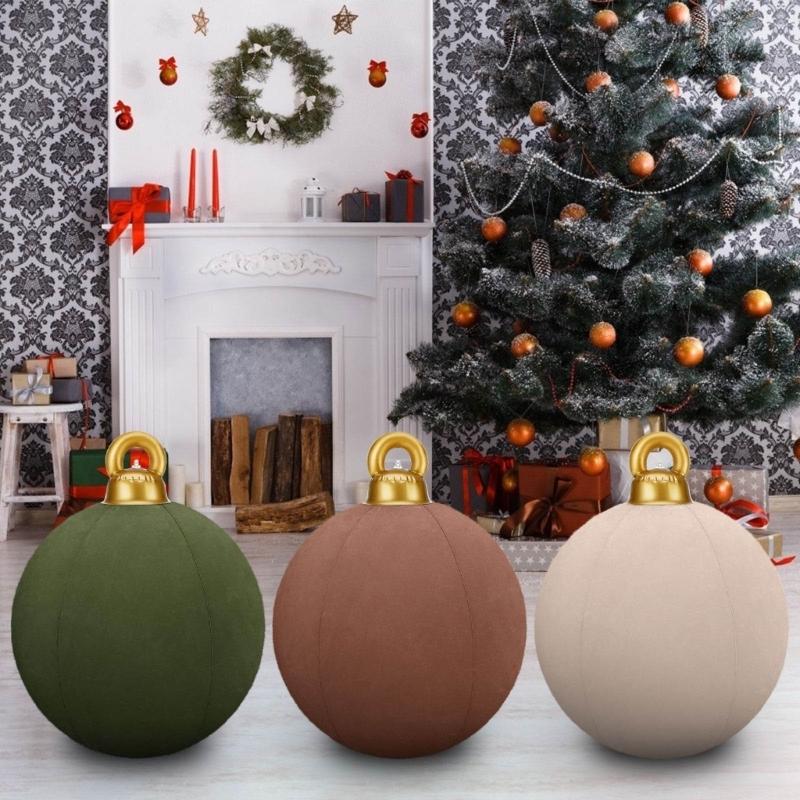 Velvet Inflatable Ornaments Balls Outdoor - 24 Inch Large Inflatable Christmas Balls, Reusable Blow Up Christmas Ornaments, Inflatable Xmas Decor for