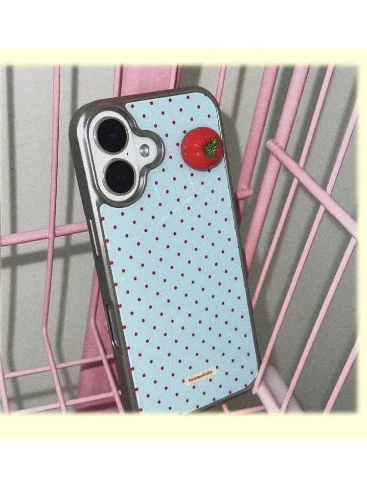 Korean Niche Minimalist Red Polka Dot 3D Tomato Drip Glue Phone Case For Samsung S26 PLUS 25 EDGE 24 FE 23 ULTRA Sweet Cover