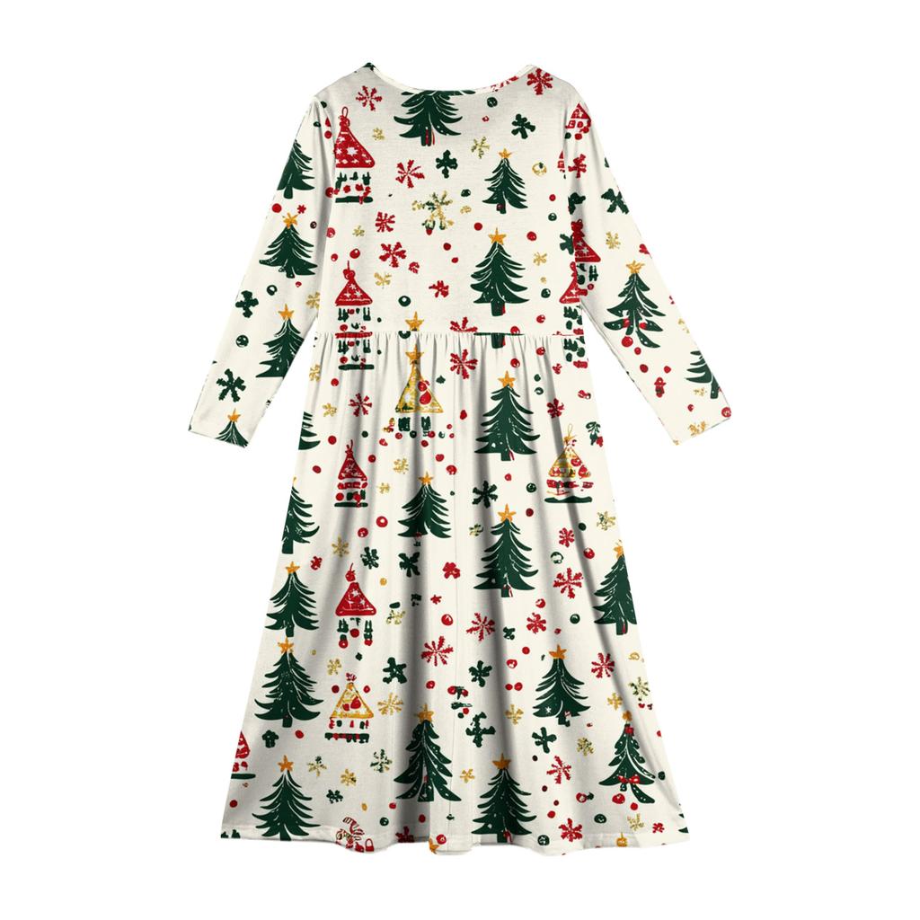 Girls' Maxi Dress - Long Sleeve Pocket Dress Christmas Day