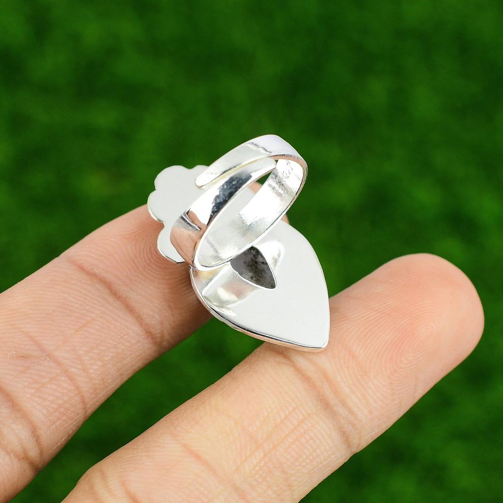 Gift For Her Natural Blue Lace Agate Statement Flower Adjustable Ring 925 Silver